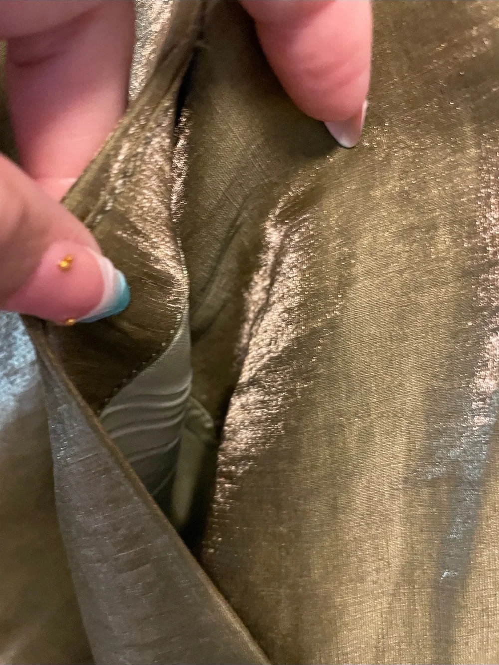 Dondup Metallic Olive-Gold Wide-Leg Trousers